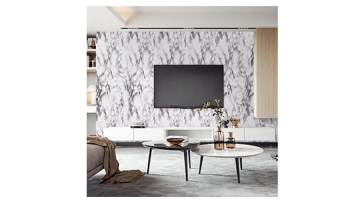 Caltero Marble Contact Paper 24" X 394" Black White Grey Marble Wallpaper Peel And Stick Glossy Marble Contact Paper Self Adhesive Contact Paper For Countertop Kitchen Cabinets Bathroom