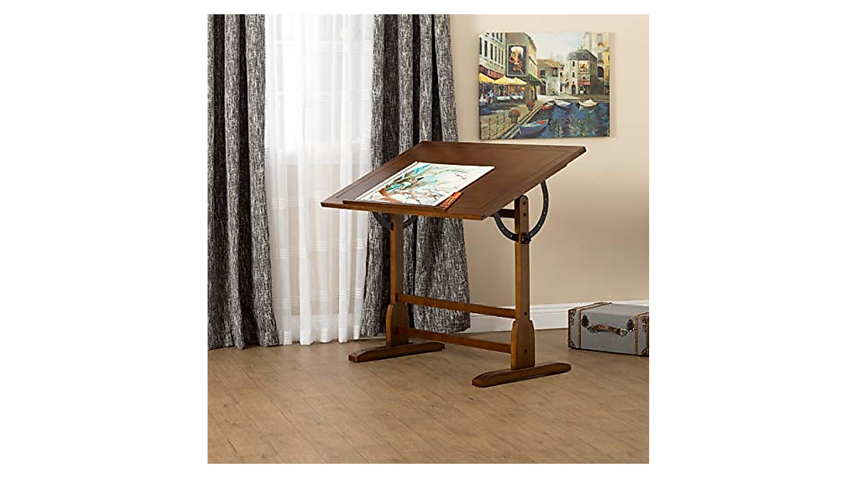 Vintage Rustic Oak Drafting Table for Artists & Designers