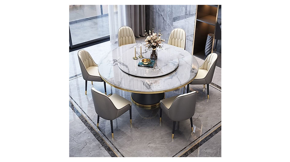 LAKIQ Modern Round Dining Table with Lazy Susan Marble Kitchen Dining ...