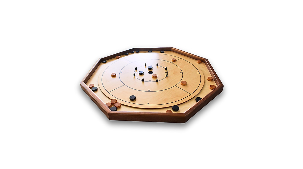 Deluxe Walnut Rail Octagon Crokinole Board Game Set