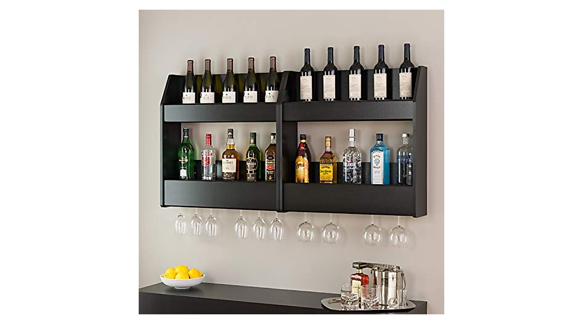 Prepac Black 2-Tier Floating Wine and Liquor Rack – Space Saver