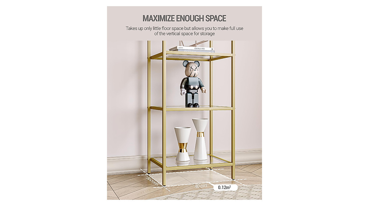 Hzuaneri Gold Slim Bookcase | 5-Tier Bookshelf