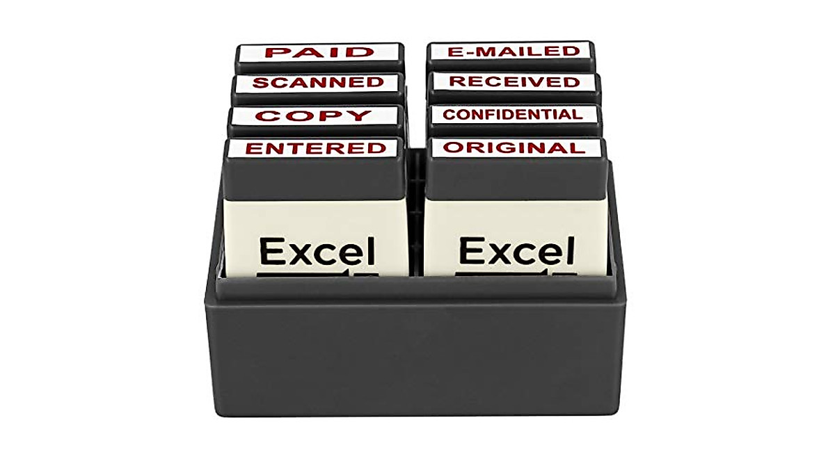ExcelMark Mini Office Stamp Set with Red Ink