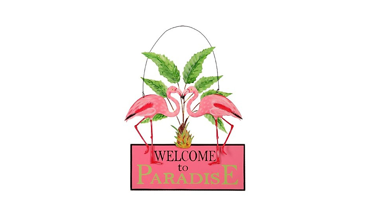 Pretty in Pink Flamingo Welcome Sign - Kathy Hatch Garden Decor