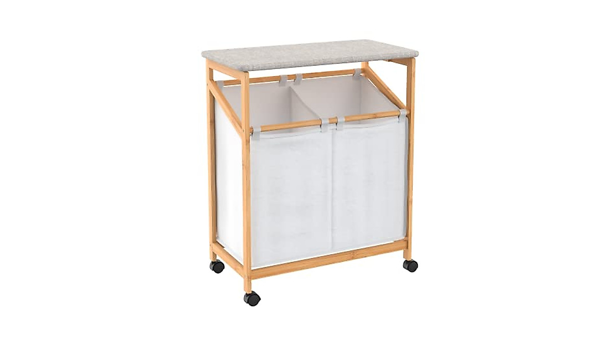 ClosetMaid Bamboo Laundry Hamper Cart with Ironing Station