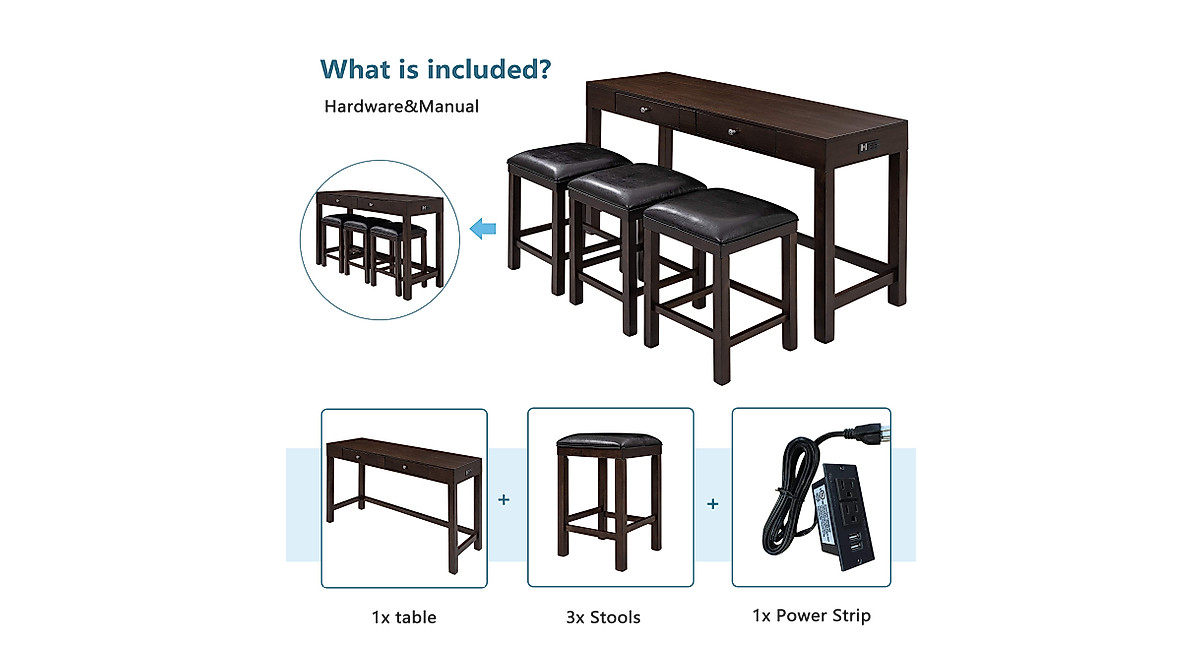 Merax 4-Piece Rustic Bar Table Set with Stools