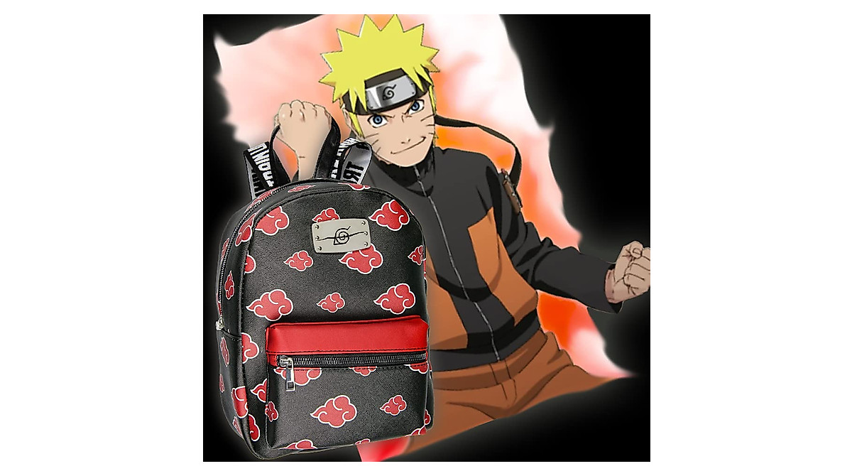 Naruto Akatsuki Mini Backpack with Red Clouds & Anti-Leaf Symbol