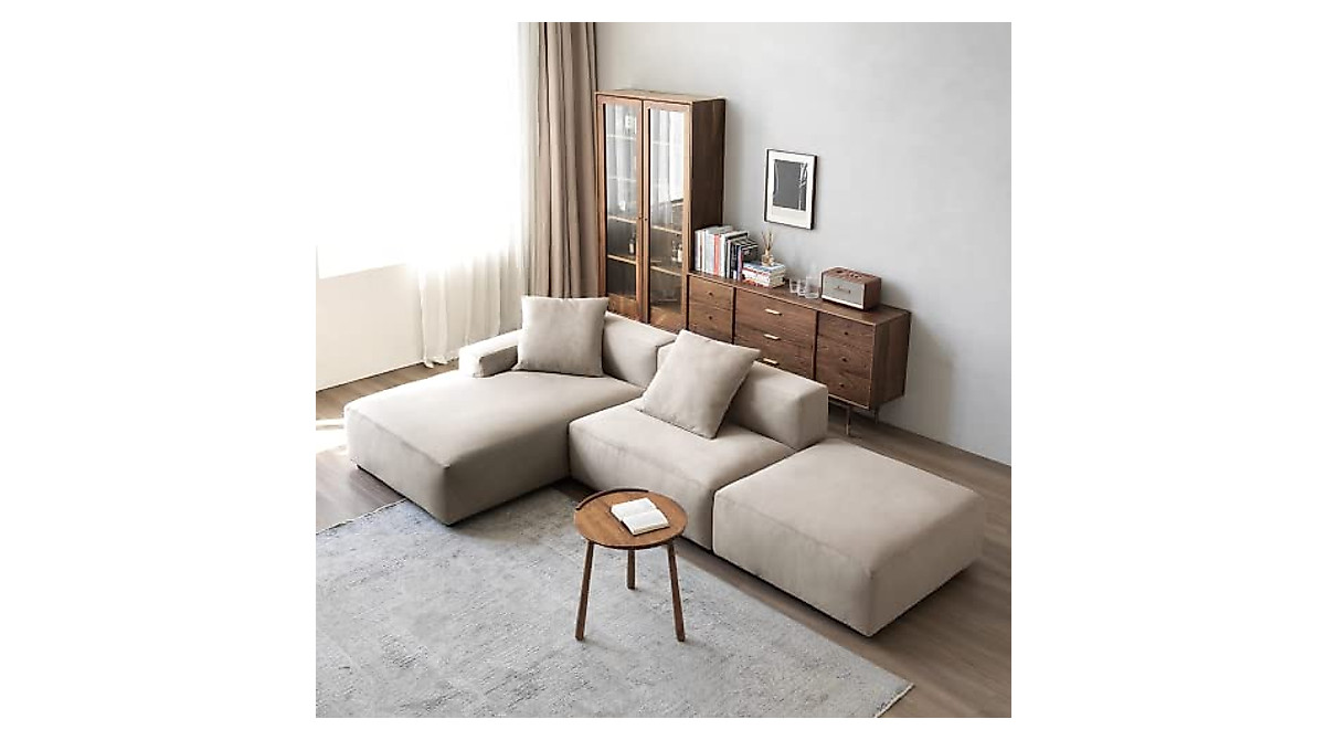 Acanva Luxury Modular L-Shape Sofa | Modern Cream Sectional for Living ...
