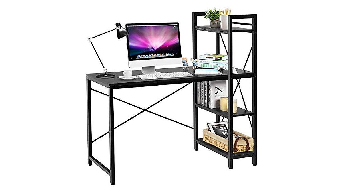 HAPPYGRILL Compact Computer Desk with Storage Shelves