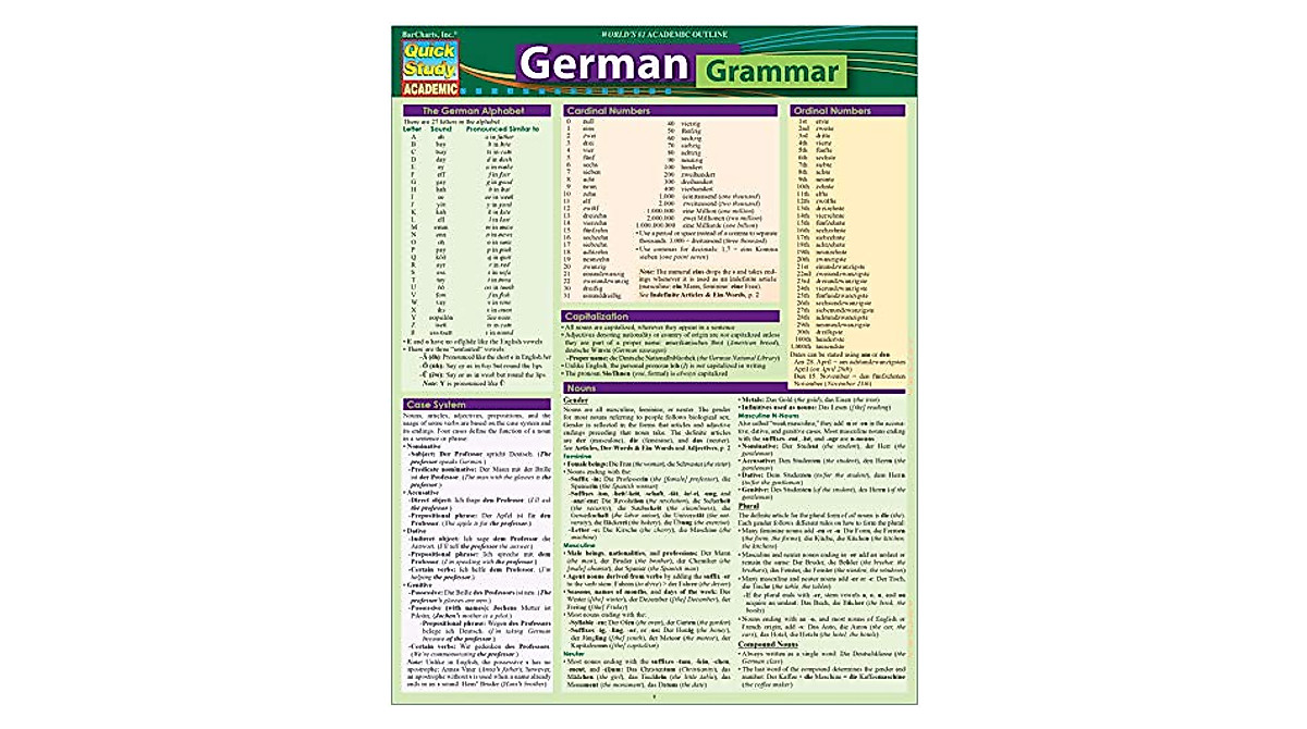 German Grammar Quickstudy Guide - Essential Reference Tool
