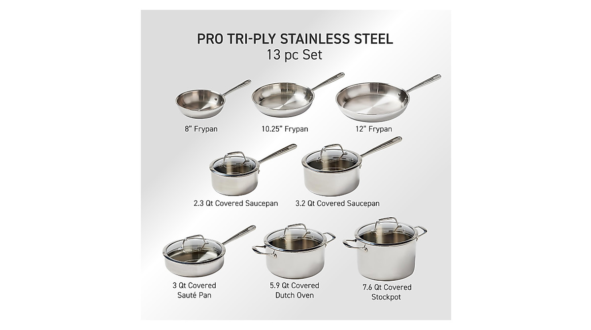 T-fal Pro Tri-Ply Stainless Steel Cookware Set - 13 Piece