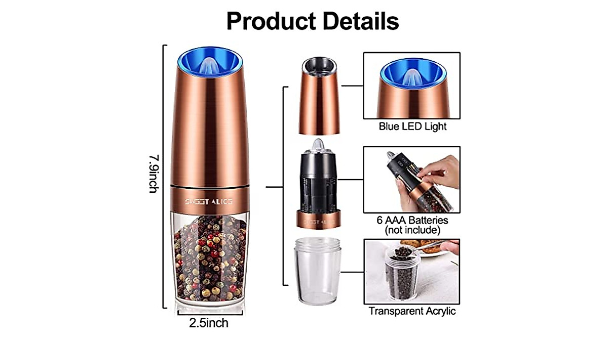 Gravity Electric Salt & Pepper Grinder Set | Automatic & Adjustable