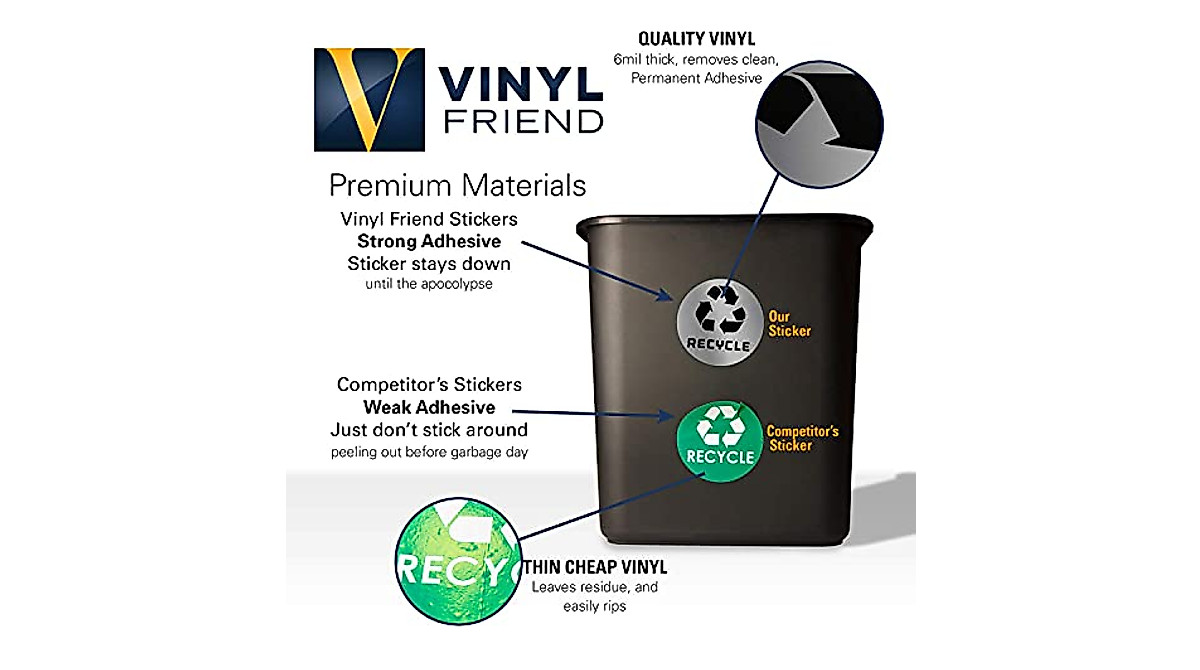 Premium 6 Pack Trash and Recycle Vinyl Stickers