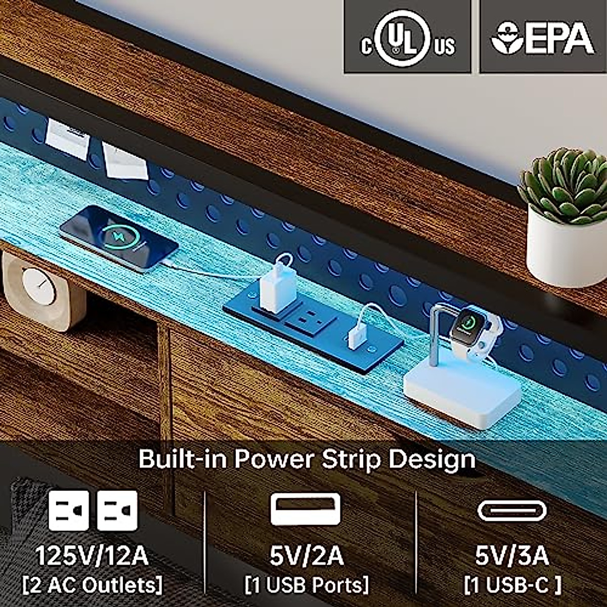 ADORNEVE Queen LED Bed Frame with Storage & Charging