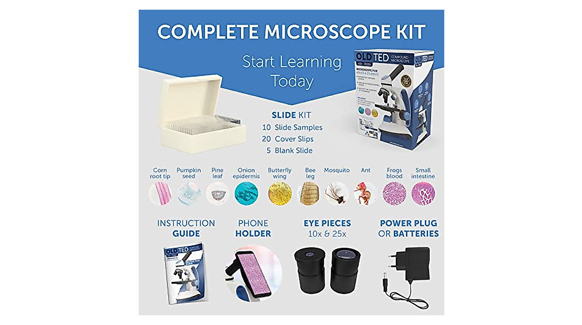 Explore Micro Worlds: Old Ted 40x-1000x Microscope Kit