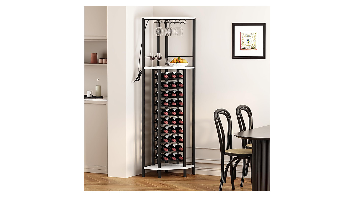 Homeiju Corner Wine Rack with LED Light & Glass Holder