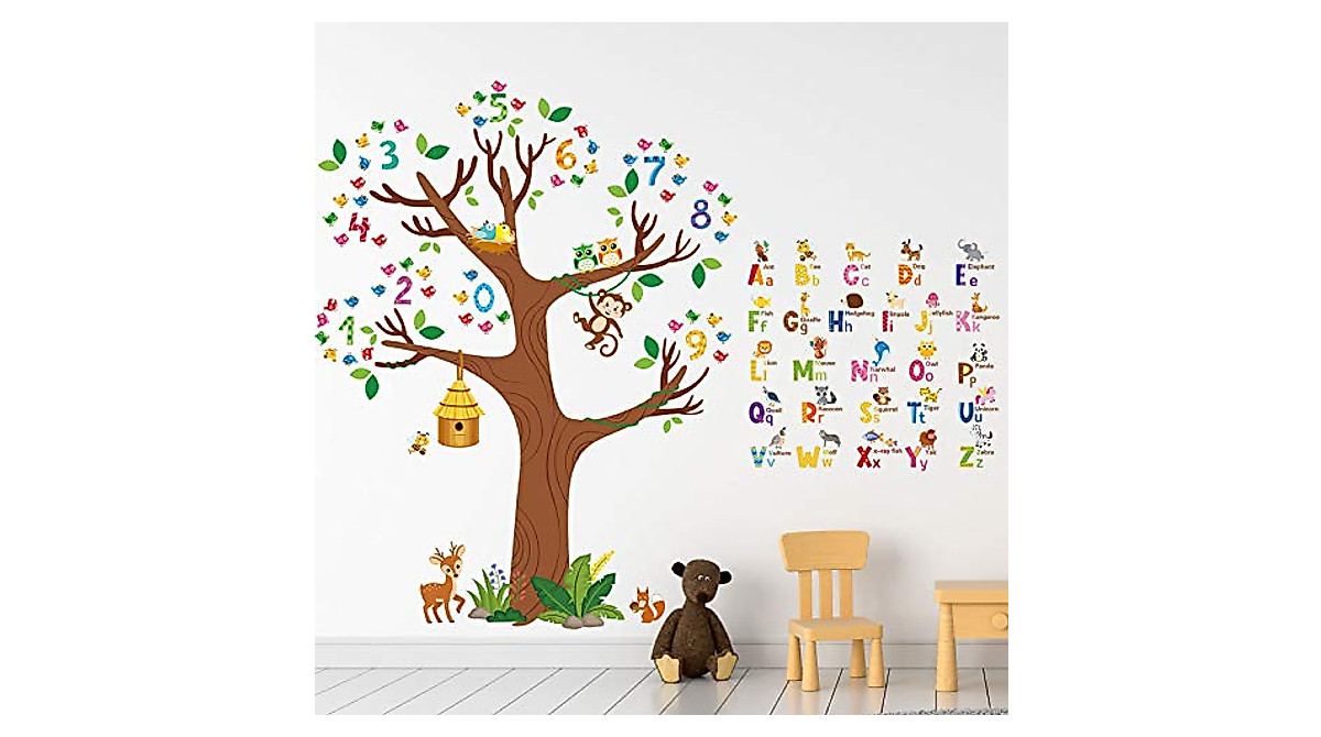 Animal Alphabet & Numbers Tree Wall Decals for Kids & Classroom Learning