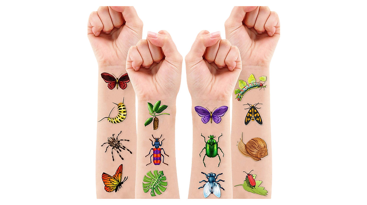 Bug Temporary Tattoos Set - 96 Insect Themed Stickers for Kids Party