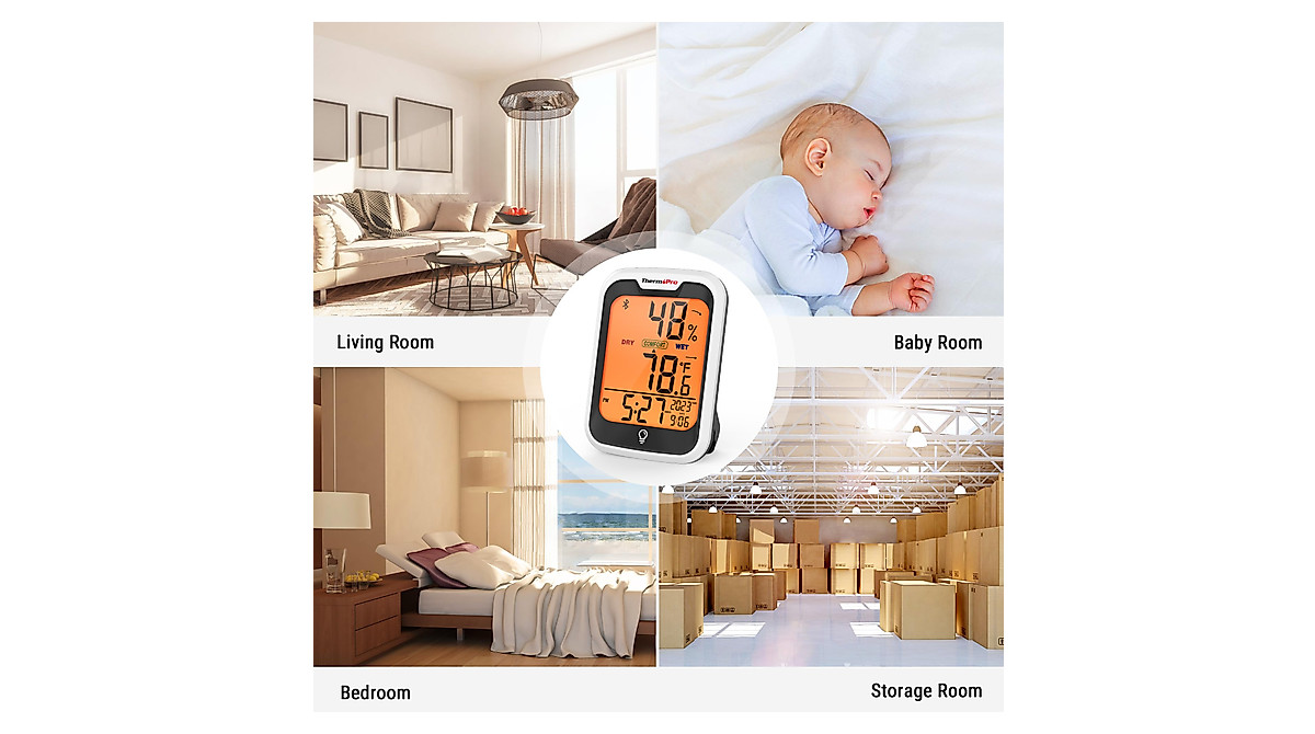 ThermoPro TP351 Bluetooth hygrometer thermometer voor huis, 80 m temperatuur- en vochtigheidsmonitor, afstandsbediening app-bediening, vochtigheidstemperatuursensor, 2 jaar gegevensopslag export voor