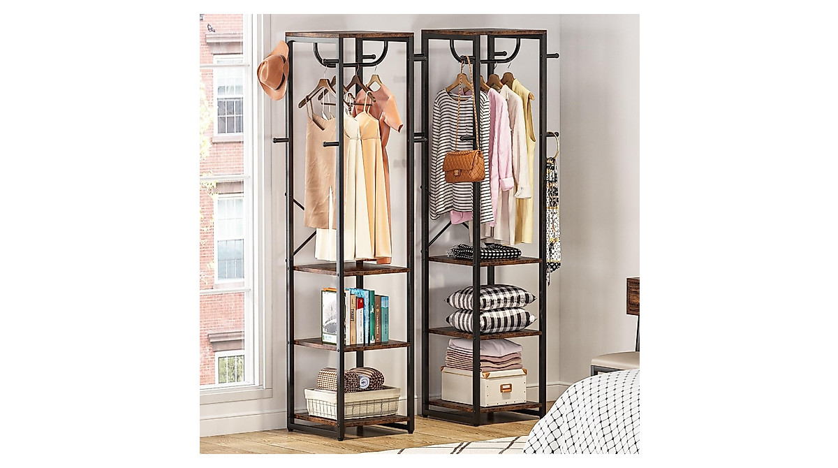 Tribesigns Freestanding Coat Rack with Shelves & Hooks