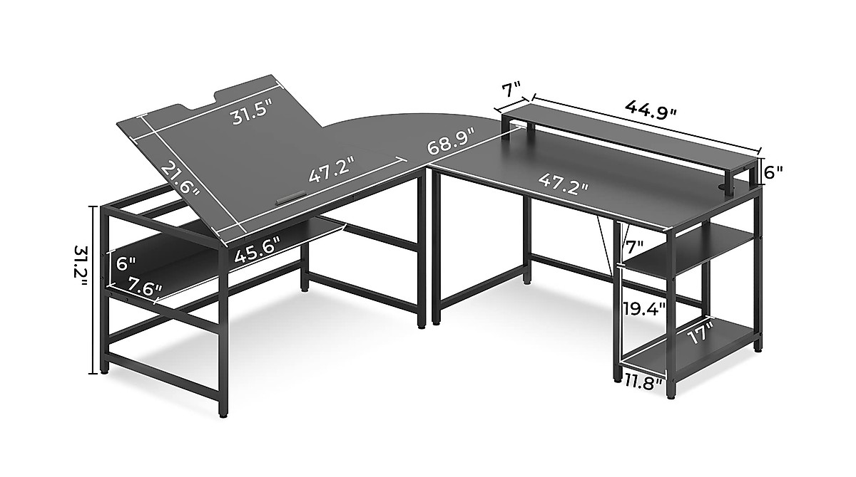 SEDETA L Shaped Computer Desk with Hutch, Drafting Drawing Table for ...