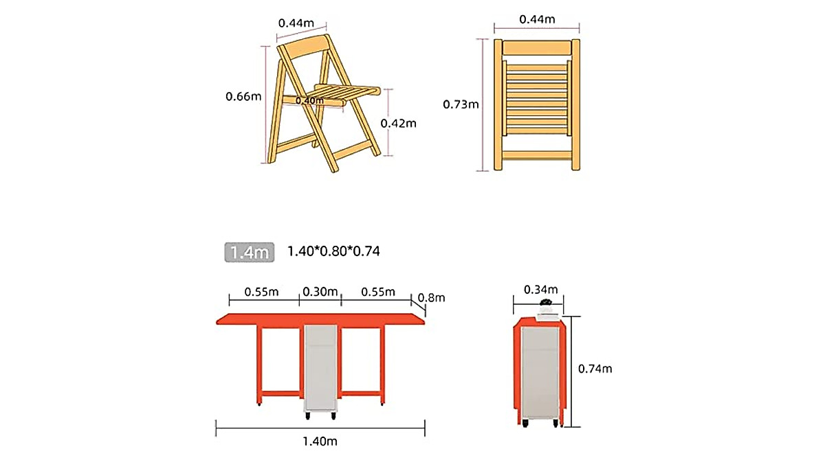 Juan Folding Dining Table Set With 4 Chairs – Extendable Drop Leaf Table On Wheels, Solid Wood, 1.4m Length | For Kitchen, Living Room & Small Spaces