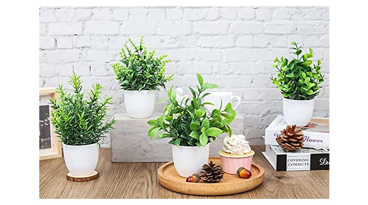 Der Rose Faux Indoor Plants - 4 Pack Mini Artificial Decor