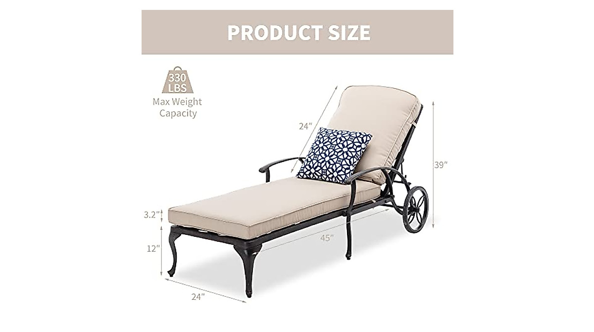 HOMEFUN Outdoor Chaise Lounge Chairs - Adjustable Aluminum 2-Pack