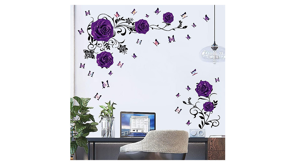 Supzone Purple Rose Wall Stickers for Elegant Decor