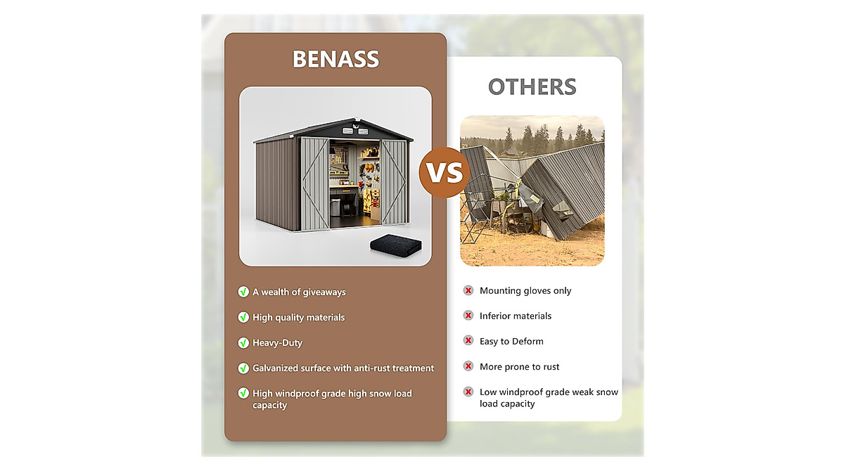 Benass Outdoor Storage Shed 10x12 FT - Durable & Waterproof