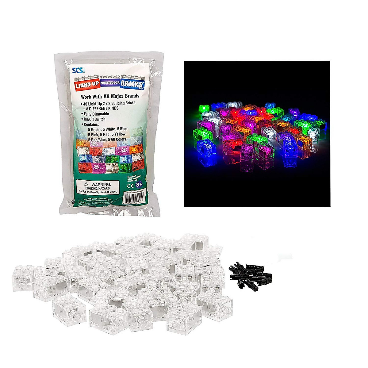 Light Up Building Blocks - 40PC Multicolor Set