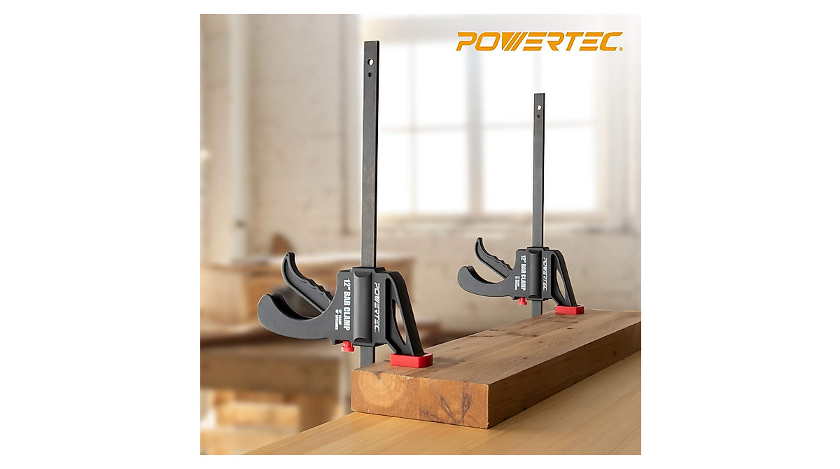 POWERTEC 12-Inch Bar Clamps (2-Pack) Fast Action Gear Clamp W/ 440 Lb Capacity