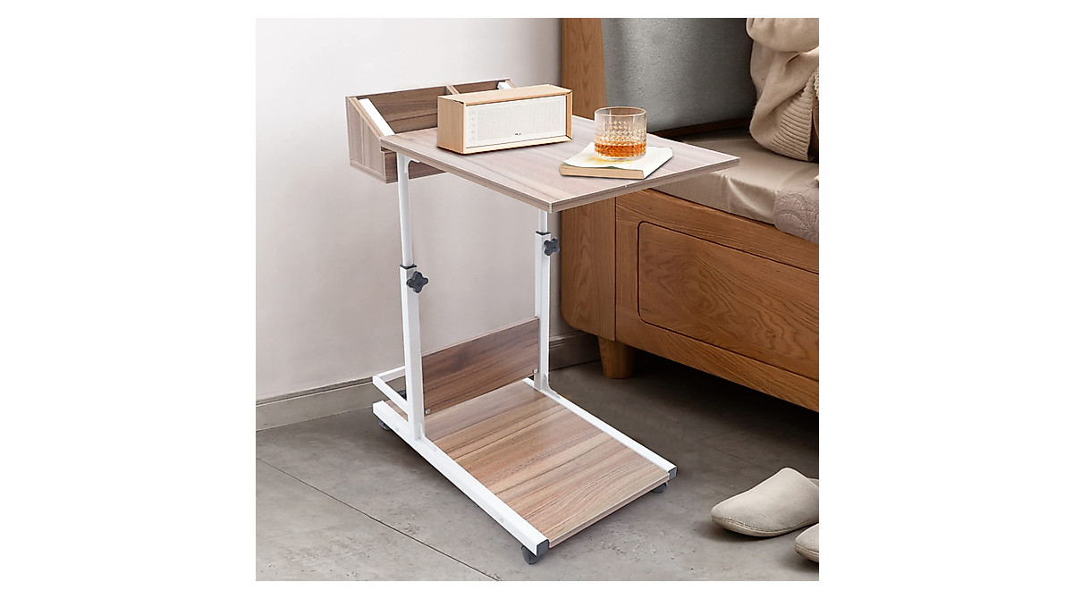 MhdunueSK Adjustable C Shaped End Table with Lockable Wheels