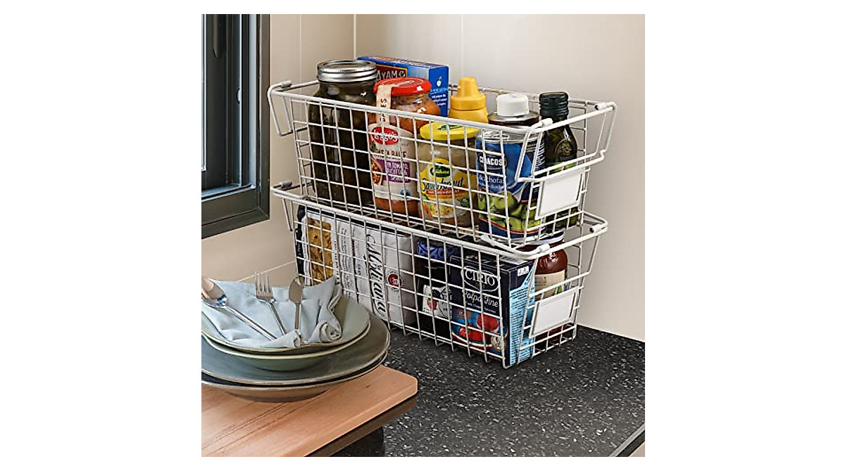 Large Stackable Wire Baskets for Pantry Storage