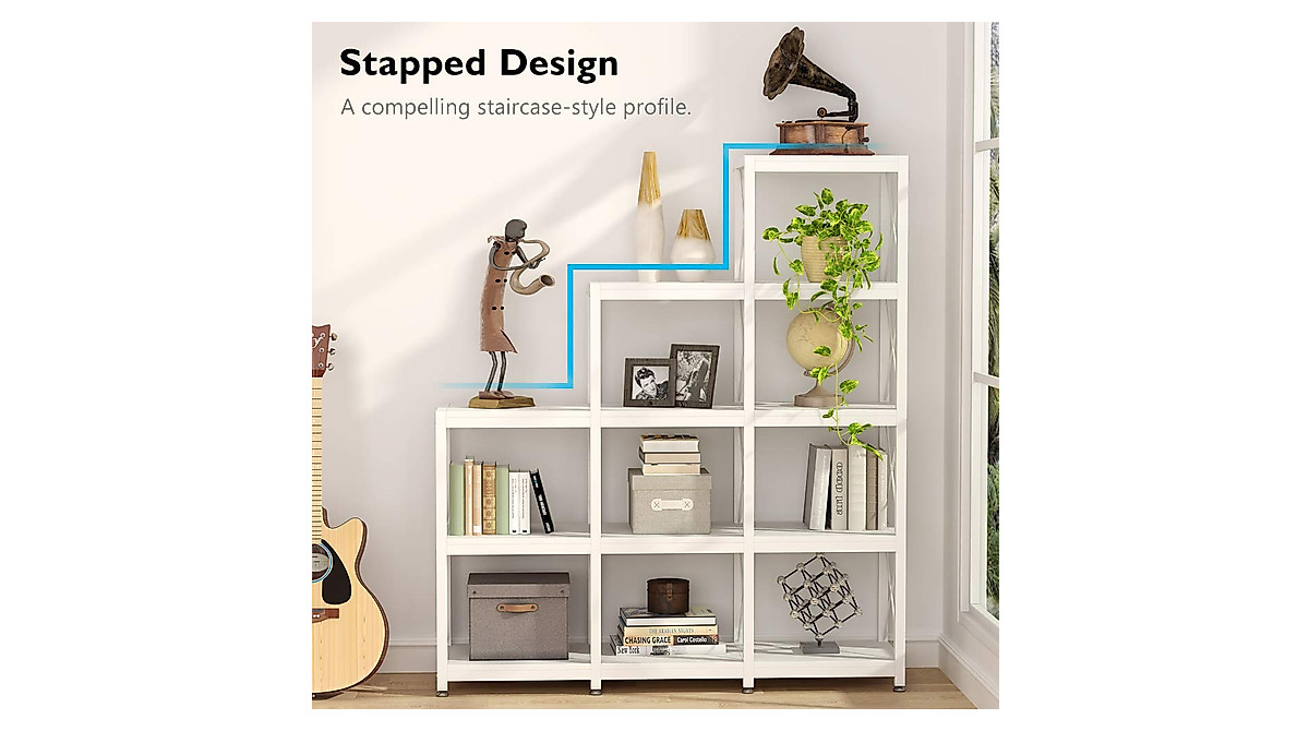 Tribesigns 12 Shelves Bookshelf, Industrial Ladder Corner Bookshelf 9 ...