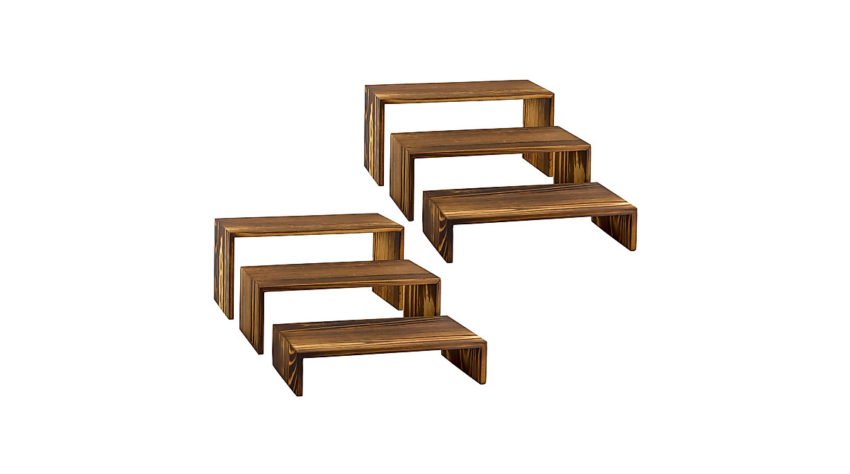 Darware Farmhouse Wooden Risers - Rustic 6-Piece Display Set
