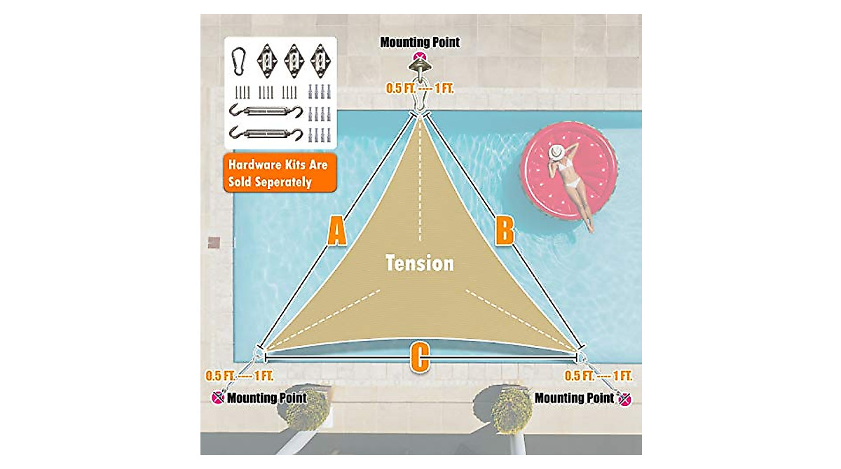 ShadeMart Sonnensegel-Befestigungsset – 6 Zoll Edelstahl-Spannschloss, Pad-Eyes & Karabiner Für Rechteckige Segel