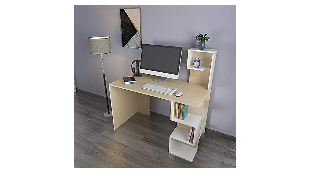 Multifunctional Khaki Computer Desk with Storage | Home Office Desk