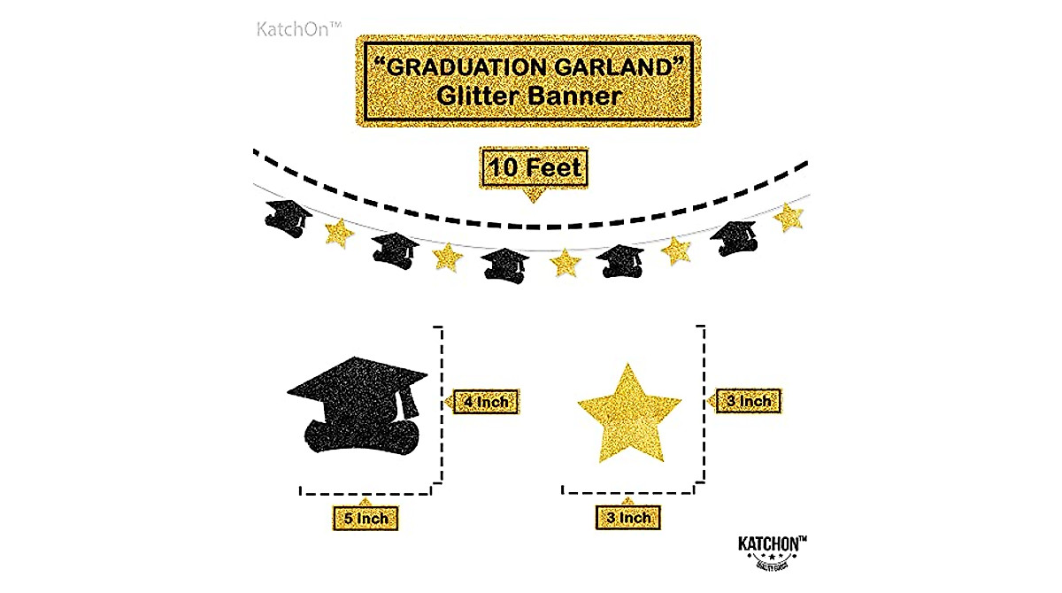 Elegant Black & Gold Graduation Garland 10 Feet - Perfect Party Decor