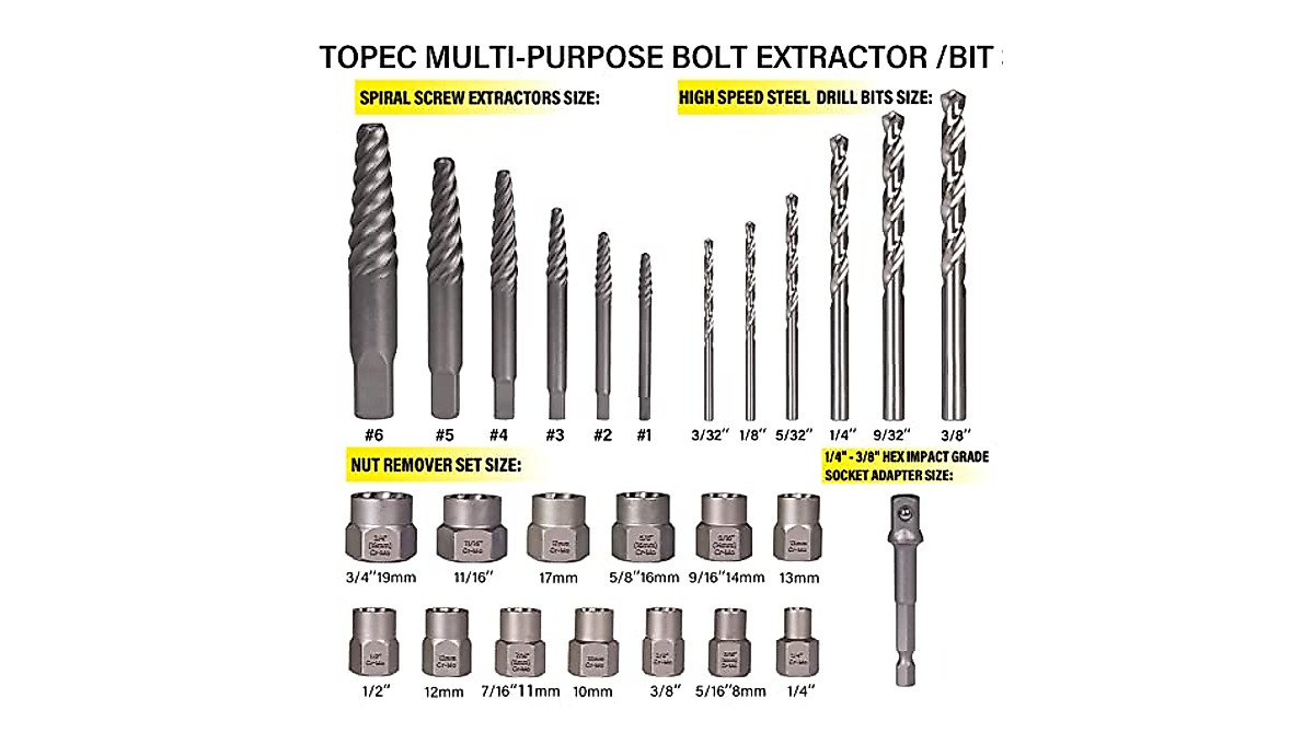 TOPEC 26 Piece Screw Extractor Set - Easy Removal Kit