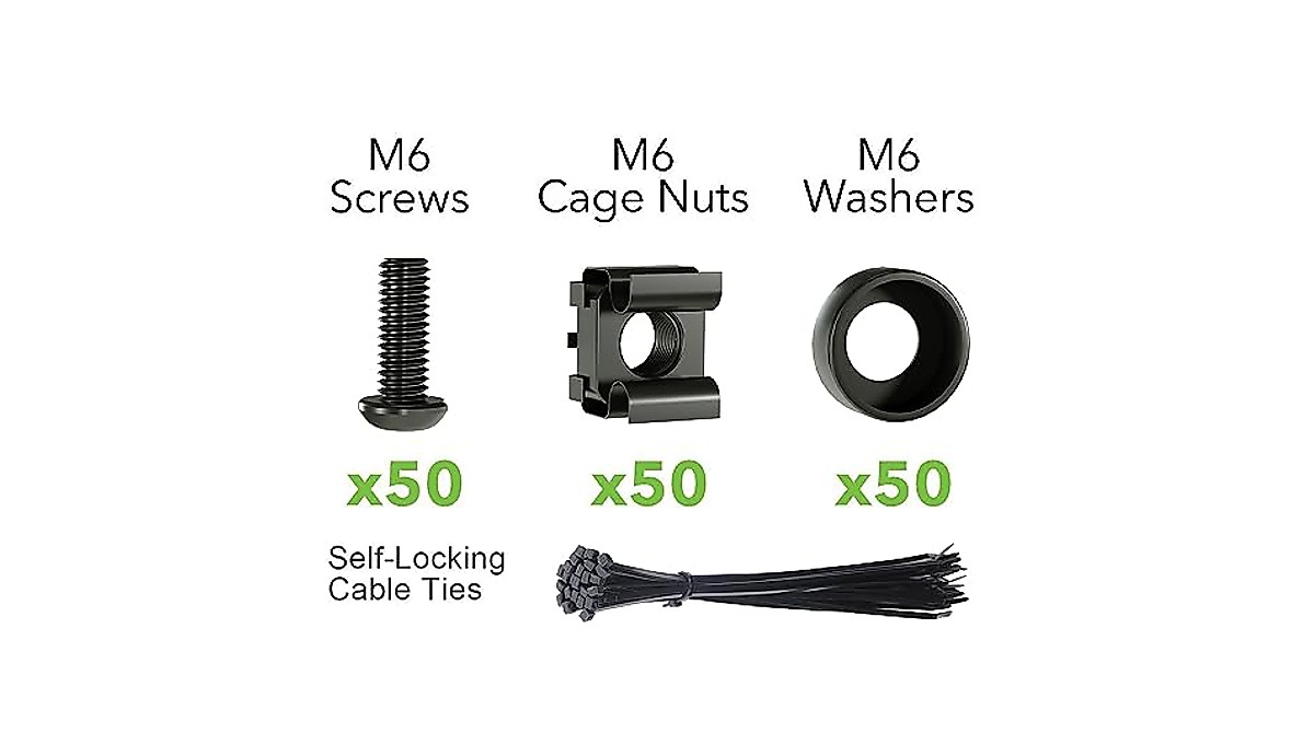 M6 Rack Mount Screws & Cage Nuts - 50 Pack Kit