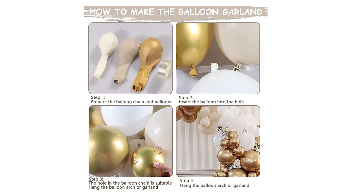 White Sand Gold Balloon Garland Kit for Weddings & Parties