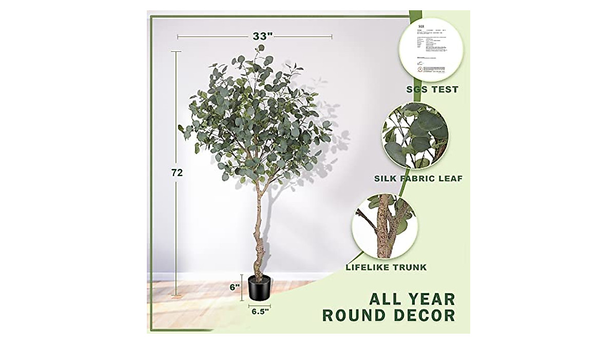 LYERSE 6ft Artificial Eucalyptus Tree - Lifelike Indoor Decor
