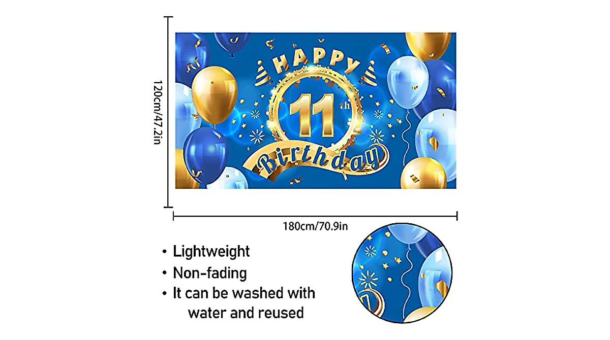 Happy 11th Birthday Backdrop Banner For Girls - Rose Gold Fabric Sign 59x35.4 Inches