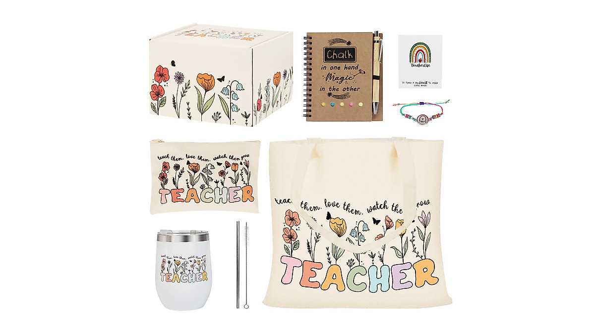 Teacher Gifts Set - Tumbler, Tote, Notebook & More