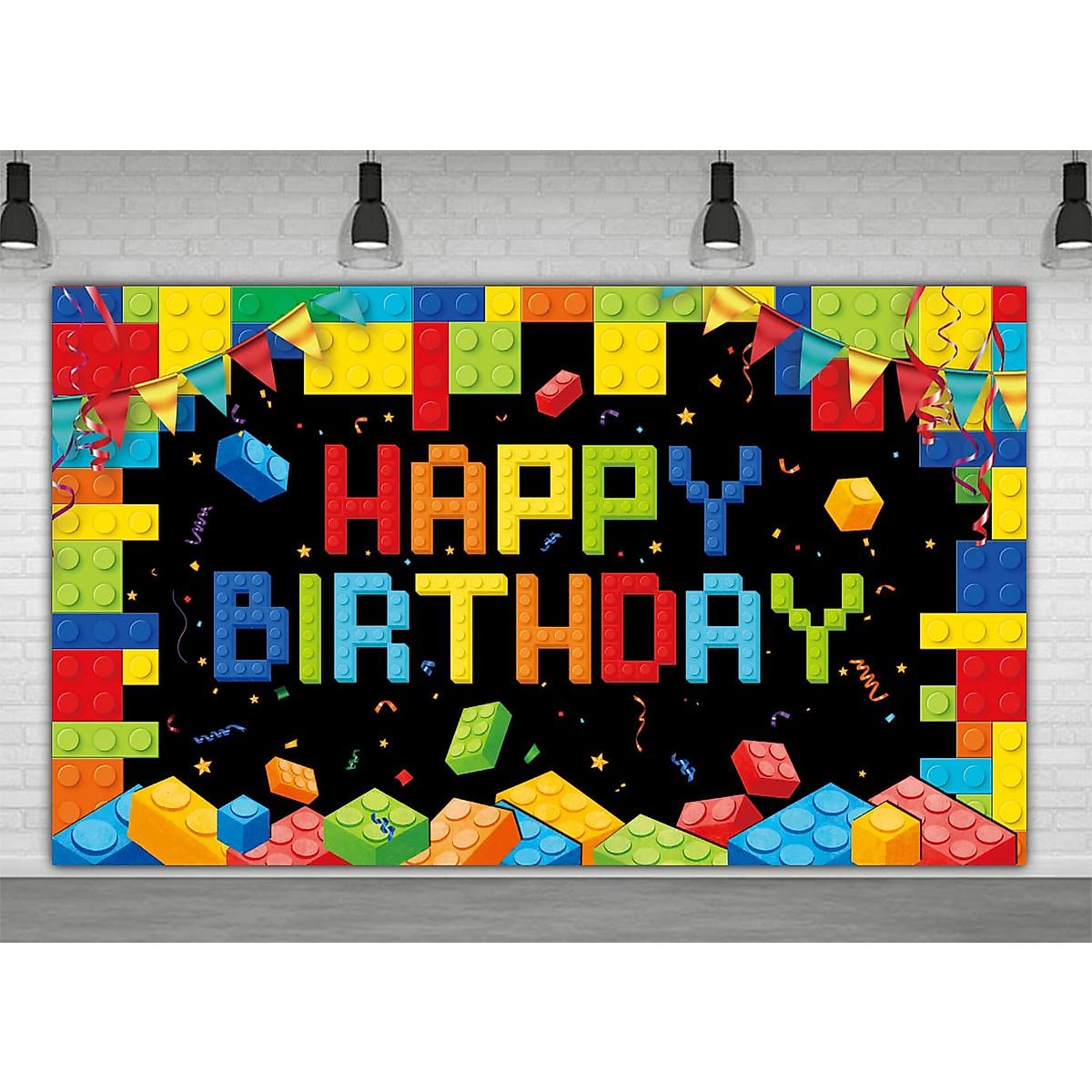 Colorful Building Blocks Birthday Banner | Kids Party Backdrop