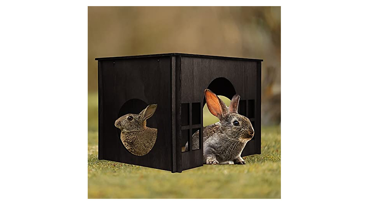 Large Wooden Rabbit House with Windows for Small Pets - Walnut