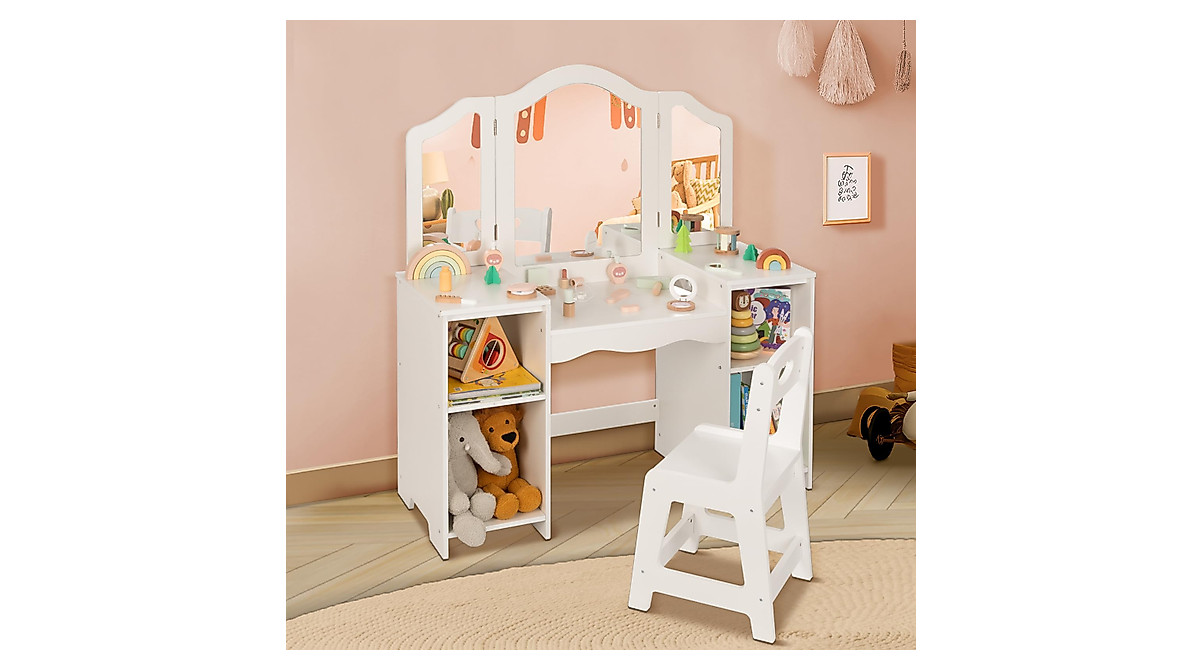 OOOK 2 in 1 Kids Vanity & Study Desk with Mirror - Fun and Functional