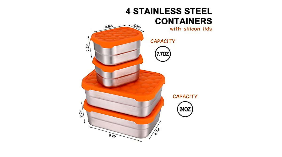 QUEEN KING Leakproof Stainless Steel Food Containers - 4 Pack