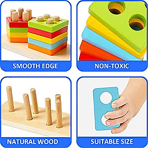 Wood City Wooden Sorting Toy for Kids 1-3 | Shape & Color Stacker